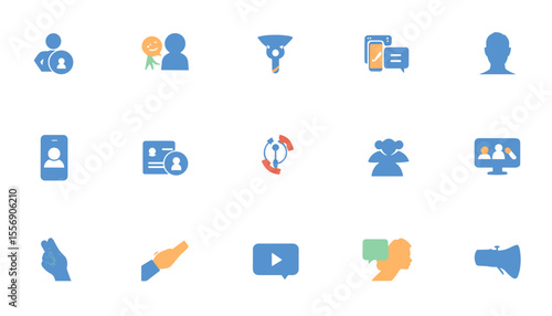 Communication icons including phone, person, video, and chat symbols  