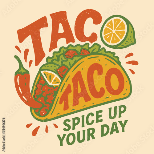 Vintage taco silhouette art, retro typography food print, desert-inspired vector illustration, trendy t-shirt design