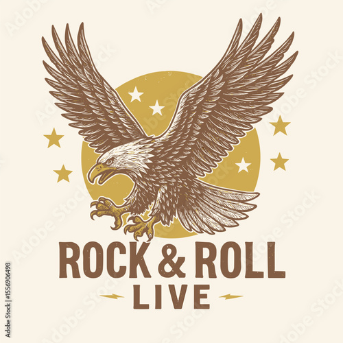 Vintage Eagle Wing Vector Artwork - Rock and Roll Logo Design for T-Shirts & Apparel - Bold Americana Patriotic Symbol with Edgy Retro Aesthetic