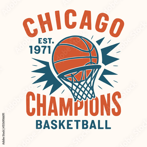 Chicago Basketball Champions Vintage T-Shirt Design, Sports Team Retro Graphic, Hockey Inspired Basketball Art, Urban Streetwear Print