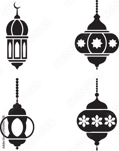 Vintage hanging light silhouette set vector illustration isolated On Transparent Background