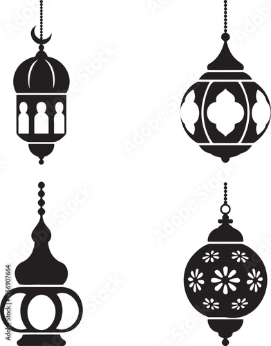 Vintage hanging light silhouette set vector illustration isolated On Transparent Background