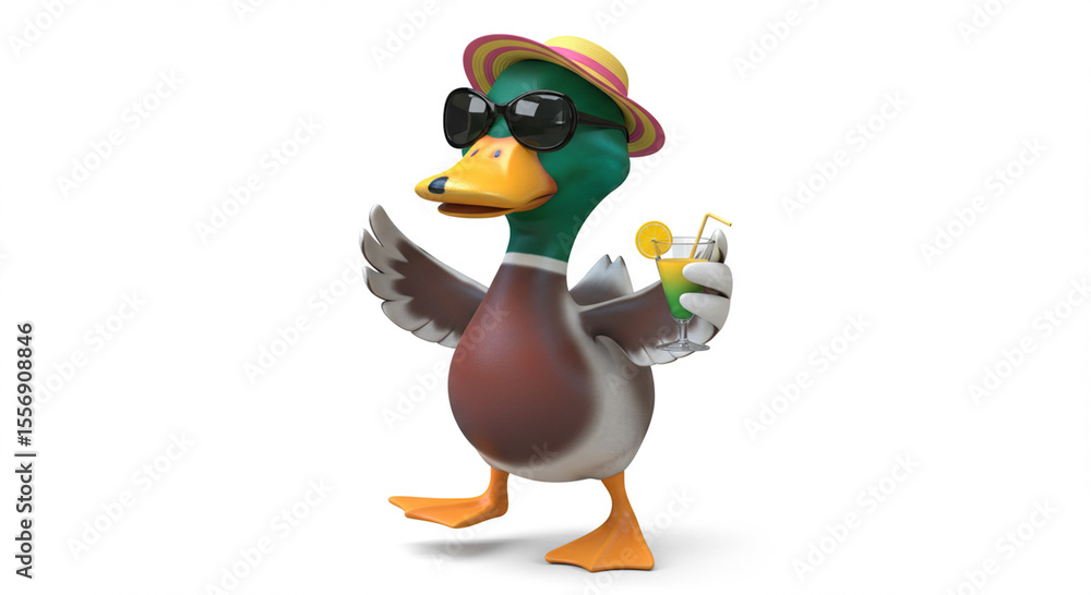 Obraz premium stylish 3d duck celebrating summer on white background