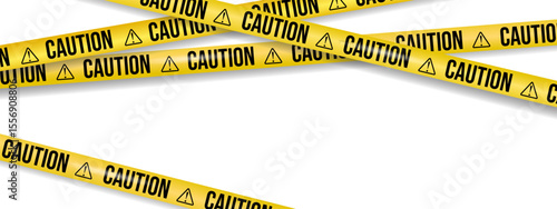 Caution tapes. Yellow warning danger tapes. Do not cross ribbons. Realistic tapes for police, Restricted area, under construction, crime scene. overlapping diagonally ribbon on transparent background