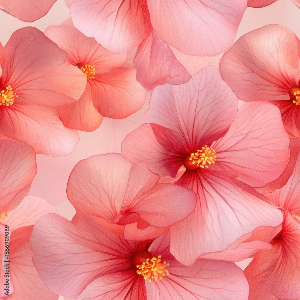 A seamless pattern with realistic mini begonias, mesmerizing and vibrant, minimalist design, soft colors A seamless pattern with realistic mini begonias, mesmerizing and vibrant, minimalist design, soft colors
