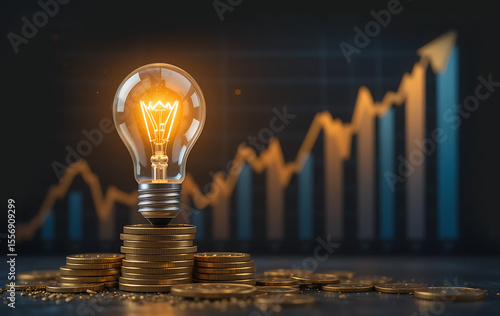 Light Bulb with Money Energy, Electricity, and AI Financial Concept