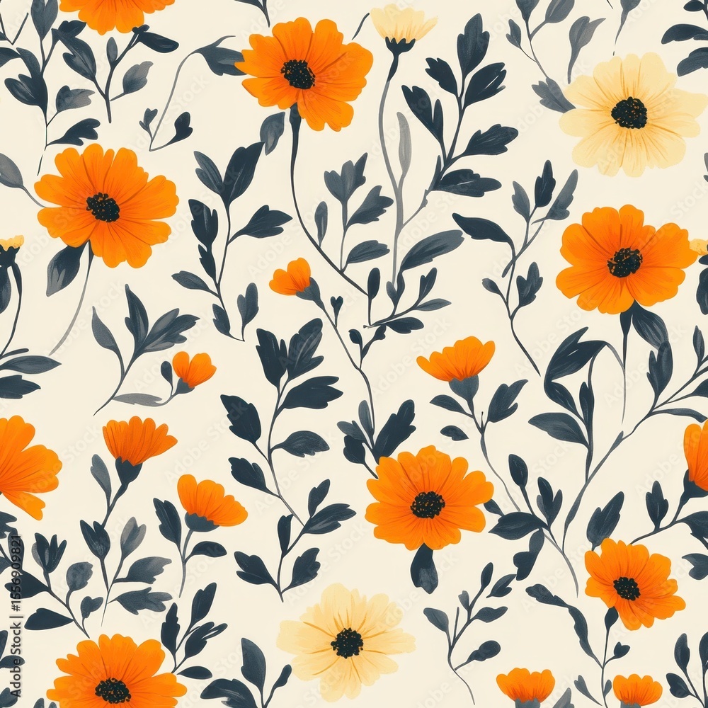 custom made wallpaper toronto digitalA seamless pattern with realistic mini marigolds, mesmerizing and vibrant, minimalist design, soft colors
