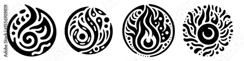 Hand‑Drawn Fire Flame Illustration, Tribal Heat Folk Art Pattern Vector for Nature and Survival Adventure Themes Design