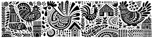 Hand‑Drawn Chicken Illustration, Tribal Farm Folk Art Pattern Vector for Countryside and Livestock Adventure Themes Design