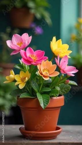 Wallpaper Mural Blooming White Flowers in Terracotta Pot Vibrant Spring Decor for Home and Garden Torontodigital.ca