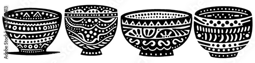 Hand‑Drawn Art Bowl Illustration, Tribal Ceramic Folk Art Pattern Vector for Decorative and Kitchenware Adventure Themes Design