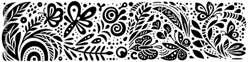 Hand‑Drawn Butterfly with Insect and Plant Elements Illustration, Tribal Garden Folk Art Pattern Vector for Nature and Springtime Theme Designs