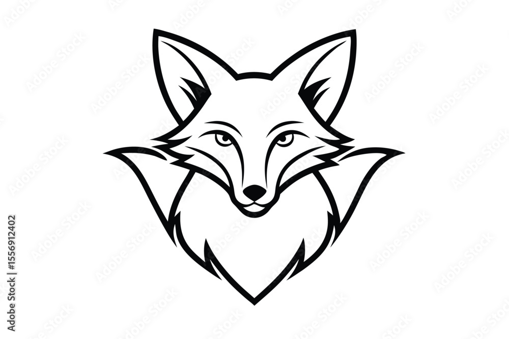 Fototapeta premium Fox portrait features bold black outlines creating a stylized wild animal head