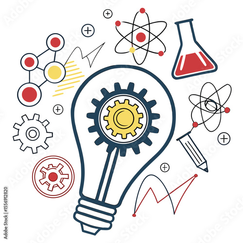 Lightbulb with Science Icons – Innovation & Idea Concept Vector