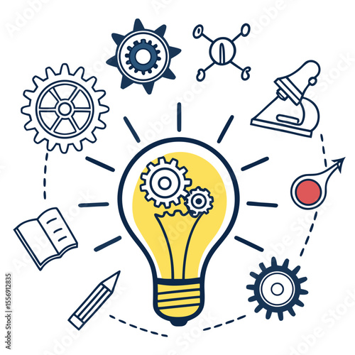 Lightbulb with Science Icons – Innovation & Idea Concept Vector
