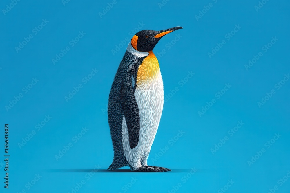 Fototapeta premium Creative penguin logo vector icon design featuring a realistic depiction of an emperor penguin against a vivid blue background