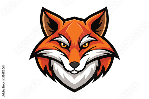 The cartoon fox head with orange fur has piercing yellow eyes staring forward intently