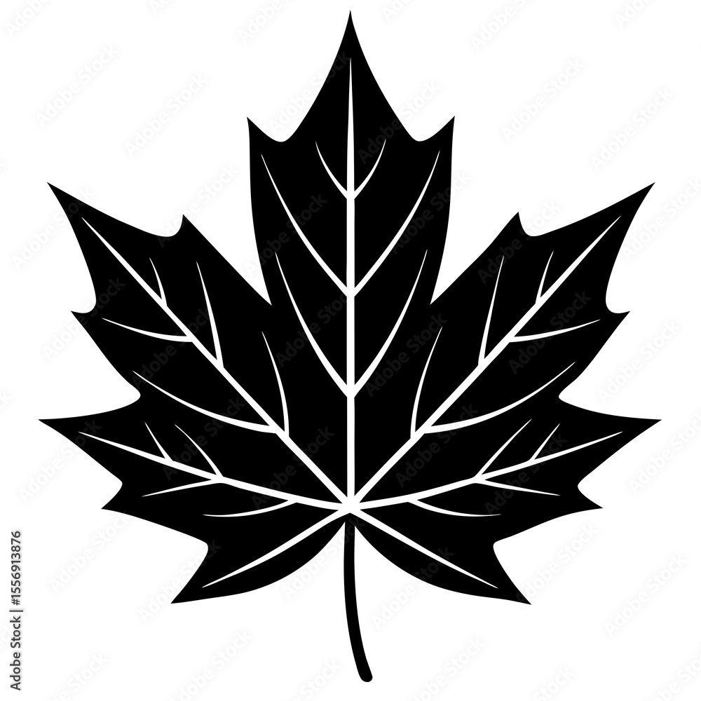 Obraz premium Maple Leaf Icon Vector - Generative AI Silhouette & Linocut Design