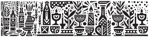 Hand‑Drawn Bottle and Candle Illustration, Tribal Cozy Folk Art Pattern Vector for Home Decor and Romantic Theme Designs