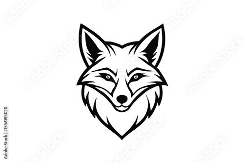 Bold black and white fox head gazes forward with an intense stare