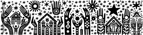 Hand‑Drawn Family and Hand Hope Illustration, Tribal Uplifting Folk Art Vector for Unity, Support, and Inspirational Themes Design