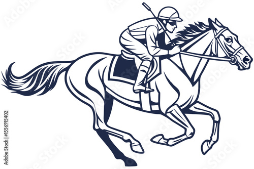 Speeding Horse in Mid Gallop with Focused Jockey