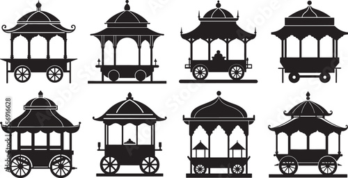 set of palanquin silhouette, black and white silhouette, vector and illustration