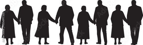 Elderly Couple Walking Silhouette on White Background vector illustration