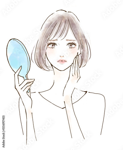 鏡を見て悩む女性　ネガティブ