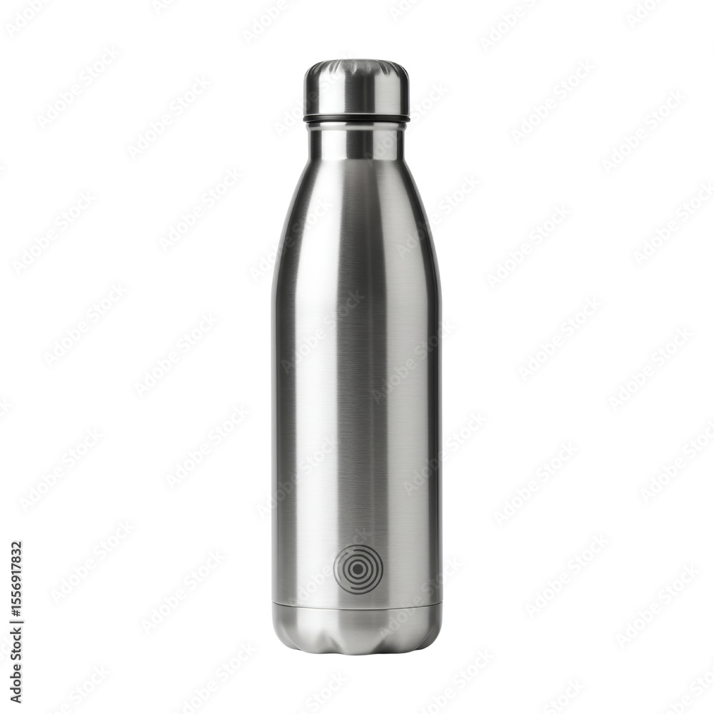 Stainless steel water bottle in sleek design on transparent background Stainless steel water bottle in sleek design on transparent background