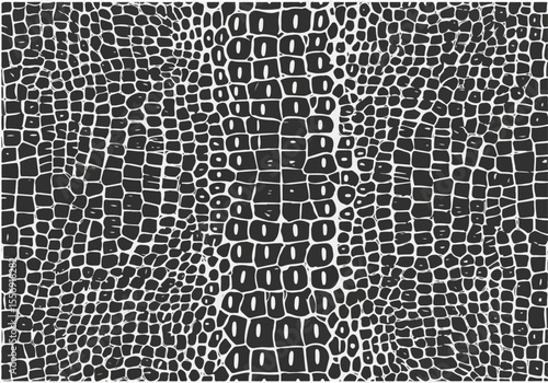 Black and White Hand-Drawn Crocodile or Alligator Skin Seamless Texture Pattern - Monochrome Exotic Reptile Scale Surface Design