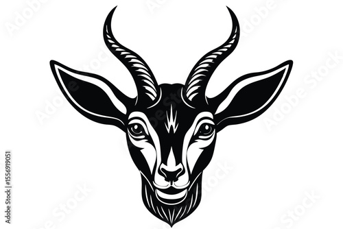 Detailed illustration showcases the majestic sable antelope head in striking black and white