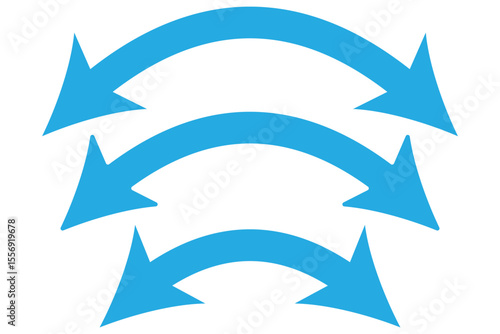 Dual sided arrow vector, icon, silhouette design. Semicircular curved thin, long double ended arrow.          