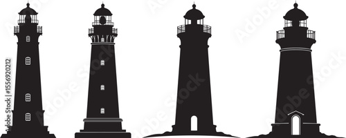Lighthouse Coastal Building Silhouette on White Background vector illustration