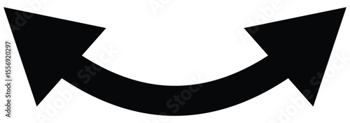Dual sided arrow vector, icon, silhouette design. Semicircular curved thin, long double ended arrow.  Dual semi circle arrow set .