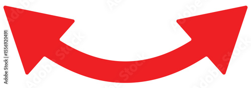 Horizontal dual side long straight arrow vector. Dual arrow sign. Dual semi circle arrow vector illustration. Semicircular curved thin long double ended arrow.