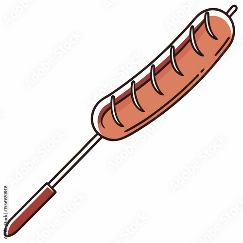 Sausage on a stick with brown handle hot dog skewer