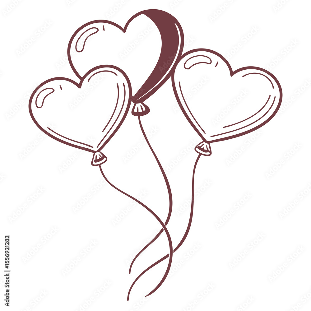 Three maroon heart balloons with strings love celebration Three maroon heart balloons with strings love celebration