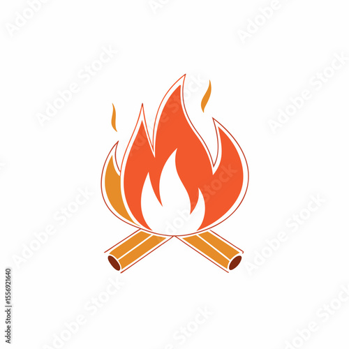 Orange and red fire flames with brown logs bonfire campfire