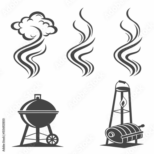 Smoke wisps grill and fire pit icons steam vapor