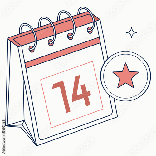 Coral pink calendar page marked with fourteen and star date holiday