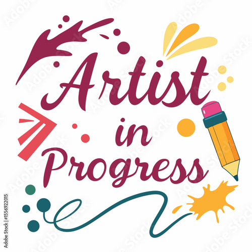 Artistic expression with colorful splashes and writing tools progress