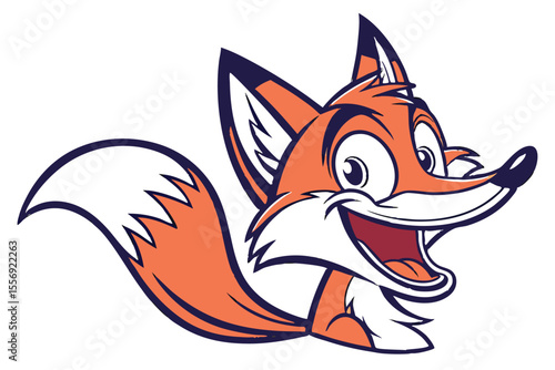Cheerful fox cartoon character with a toothy grin and detailed fur looks exuberant