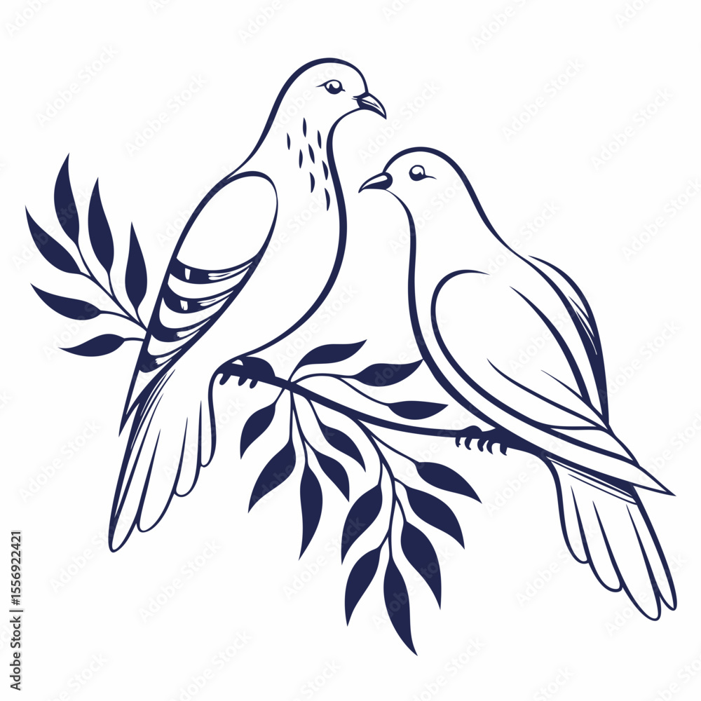 Two doves perched on a branch with leaves birds nature Two doves perched on a branch with leaves birds nature
