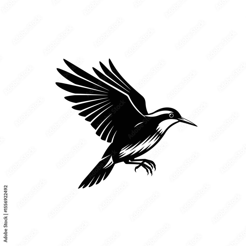 Fototapeta premium Illustration of a bird with wings spread in flight silhouette