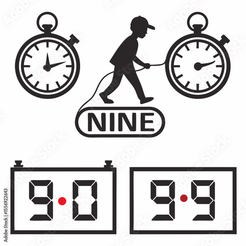 Stopwatch icons and digital displays showing time timer countdown