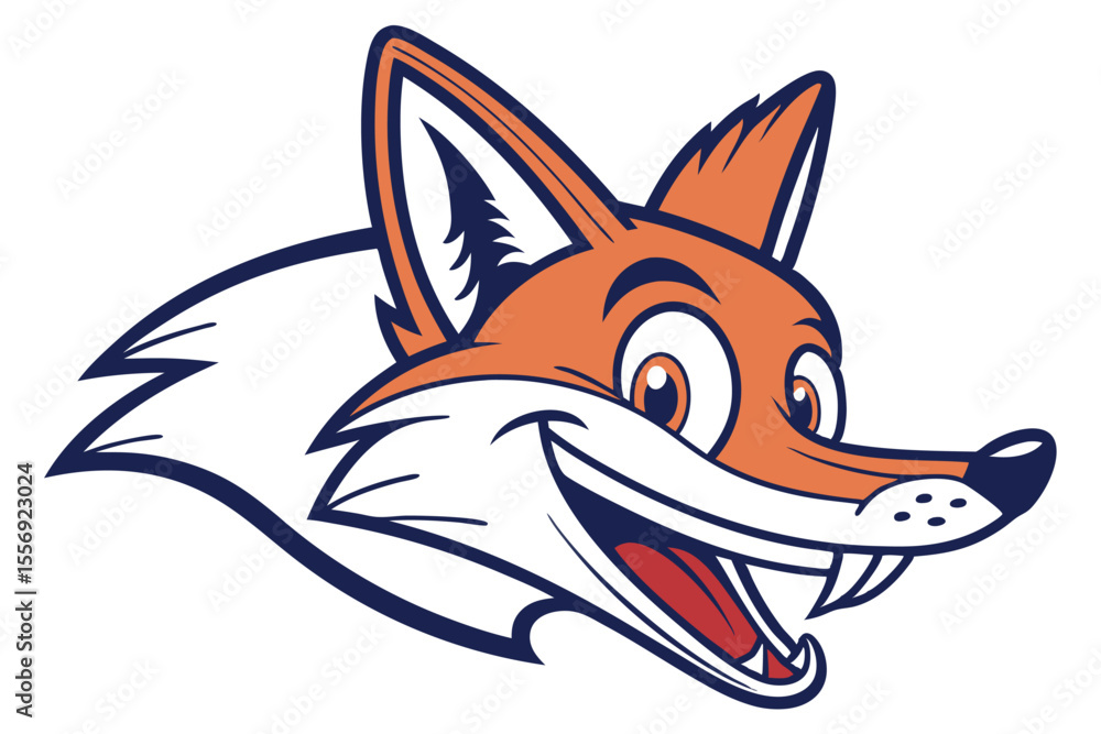 Obraz premium Cheerful fox mascot head with orange fur and a big white smile appears happy