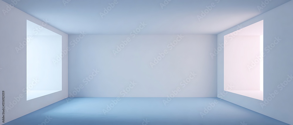 Fototapeta premium Minimalist room with two window openings
