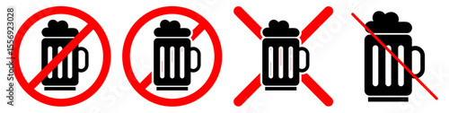 No beer sign vector, a clear symbol for prohibited alcoholic beverages or alcohol-free zones. Ideal for public spaces, transportation rules, workplace policies, or family-friendly areas.