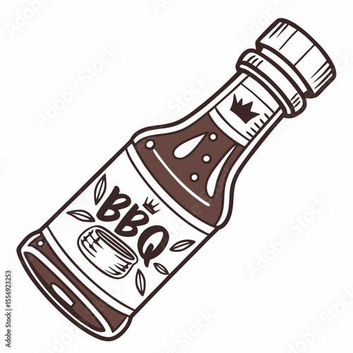 Brown barbecue sauce bottle with crown and leaves bbq sauce condiment